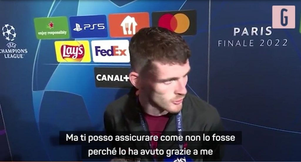 Liverpool, Robertson attacca la UEFA: "Pessima organizzazione" | VIDEO (screen gazzetta.it)