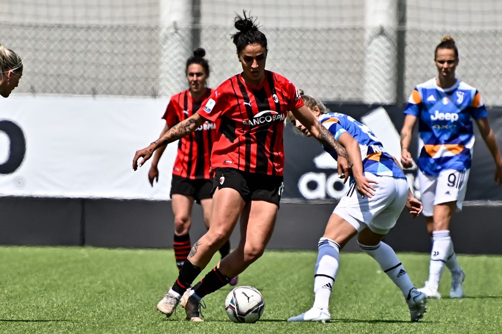 VINOVO, ITALY - MAY 01: Michela Catena in action during the Women Serie A match between Juventus and AC Milan on May 01, 2022 in Vinovo, Italy. (Photo by Diego Puletto - AC Milan/AC Milan via Getty Images)