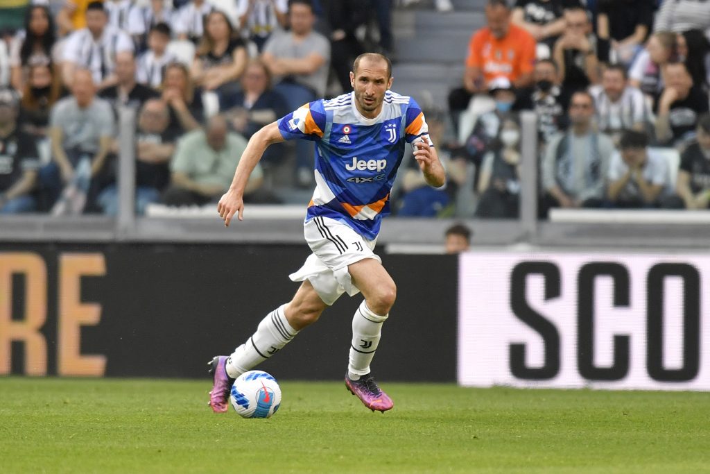 TURIN, ITALY - APRIL 16: Giorgio Chiellini of Juventus runs with the ball during the Serie A match between Juventus and Bologna FC at Allianz Stadium on April 16, 2022 in Turin, Italy. (Photo by Filippo Alfero - Juventus FC/Juventus FC via Getty Images)