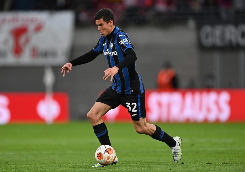 LEIPZIG, GERMANY - APRIL 07: Matteo Pessina of Atalanta in action during the UEFA Europa League Quarter Final Leg One match between RB Leipzig and Atalanta at Football Arena Leipzig on April 07, 2022 in Leipzig, Germany. (Photo by Stuart Franklin/Getty Images)