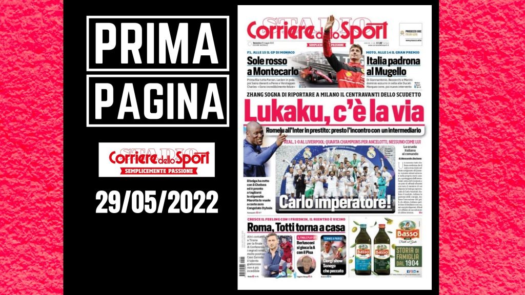 Il Corriere dello Sport, la prima pagina di oggi, domenica 29 maggio 2022