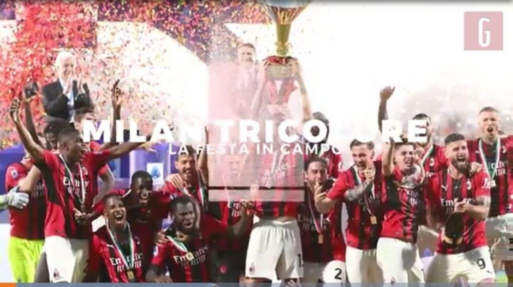 Milan, da Ibra a Pioli: che festa in campo per lo scudetto! | VIDEO (screen gazzetta.it)