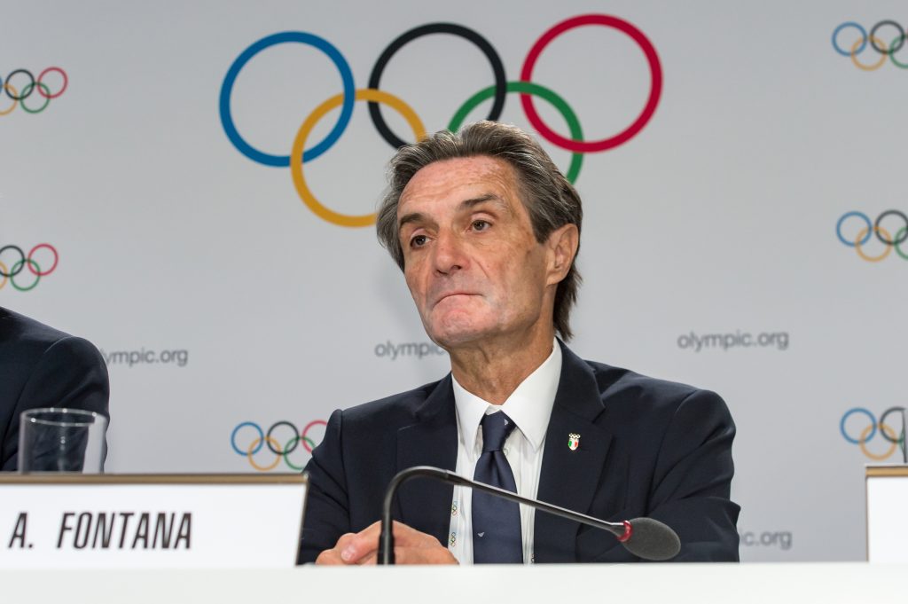 LAUSANNE, SWITZERLAND - JUNE 24: Attilio Fontana, Governors of Lombardy looks on during IOC Announcement at SwissTech Convention Center on June 24, 2019 in Lausanne, Switzerland. (Photo by Robert Hradil/Getty Images)