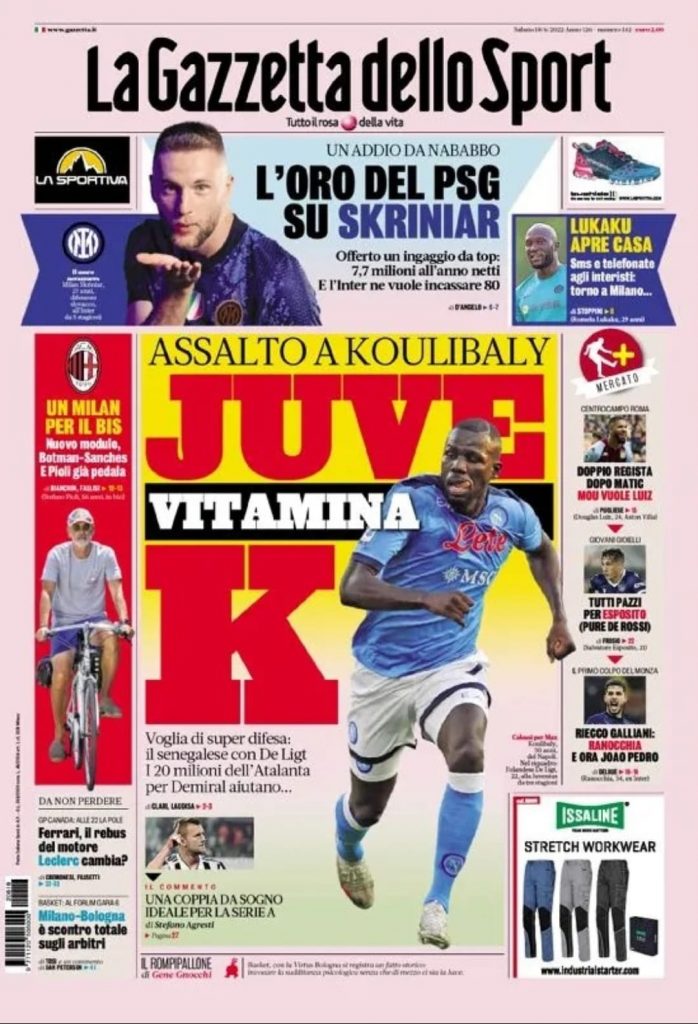 Prima pagina Gazzetta dello Sport 18 giugno 2022
