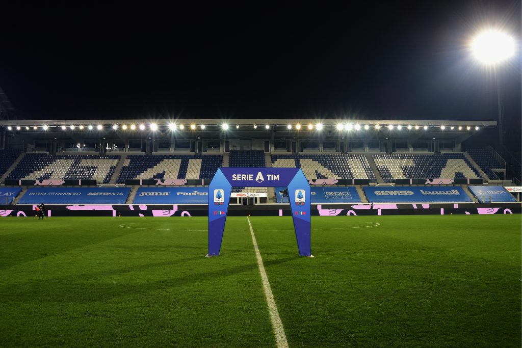BERGAMO, ITALY - JANUARY 17: A view of logo serie A prior the Serie A match between Atalanta BC and Genoa CFC at Gewiss Stadium on January 17, 2021 in Bergamo, Italy. Sporting stadiums around Italy remain under strict restrictions due to the Coronavirus Pandemic as Government social distancing laws prohibit fans inside venues resulting in games being played behind closed doors. (Photo by Pier Marco Tacca/Getty Images)