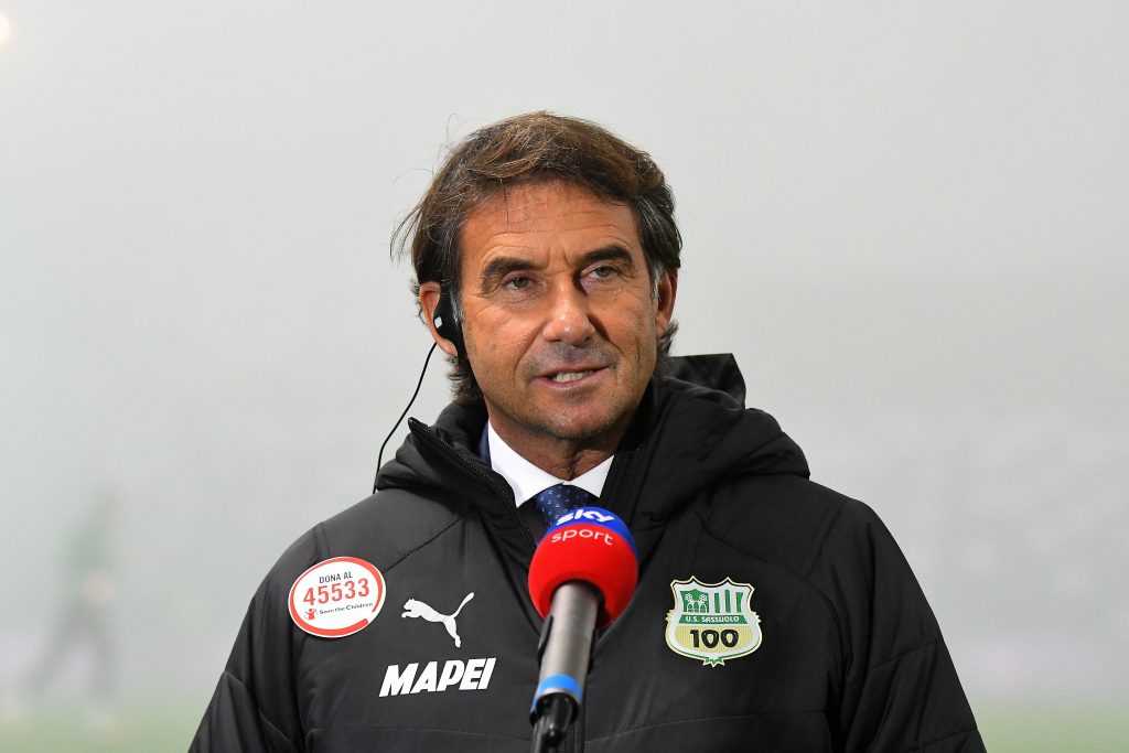 REGGIO NELL'EMILIA, ITALY - OCTOBER 23: Giovanni Carnevali of US Sassuolo speaks to journalist during the Serie A match between US Sassuolo and Torino FC at Mapei Stadium - Città del Tricolore on October 23, 2020 in Reggio nell'Emilia, Italy. (Photo by Alessandro Sabattini/Getty Images)