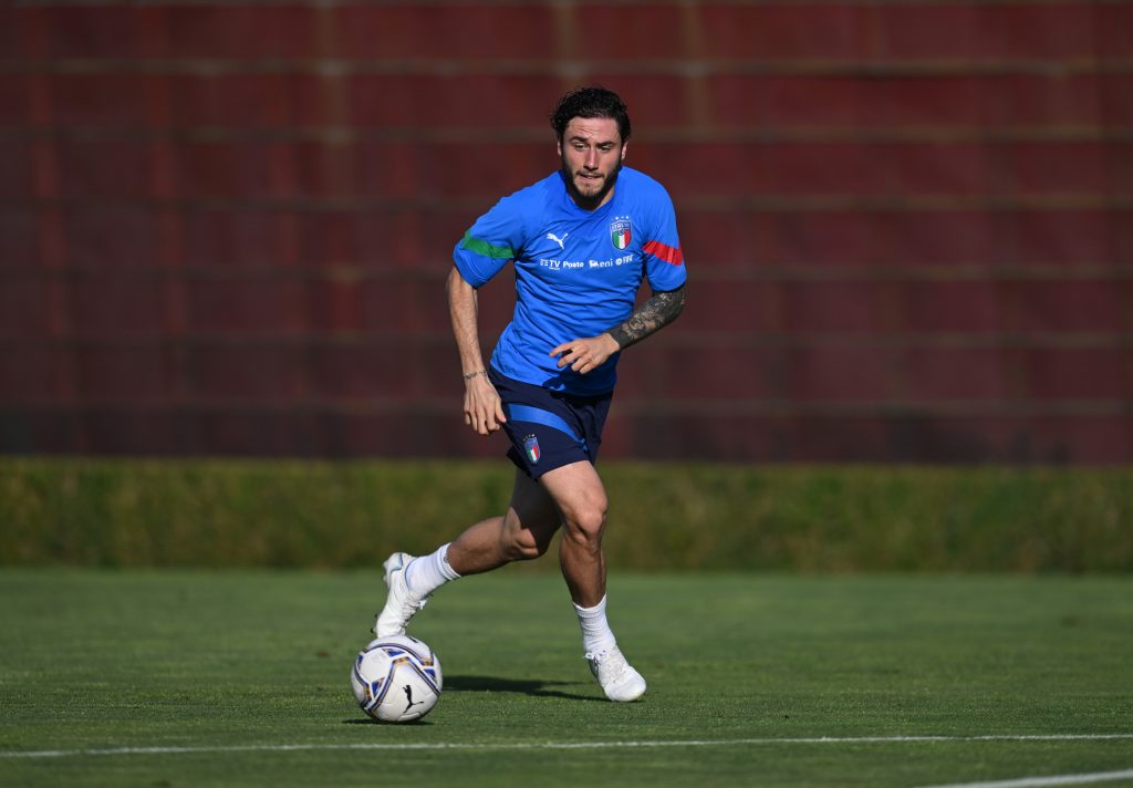 FLORENCE, ITALY - JUNE 02: Davide Calabria of Italy in action during a Italy training session at Centro Tecnico Federale di Coverciano on June 02, 2022 in Florence, Italy. (Photo by Claudio Villa/Getty Images)