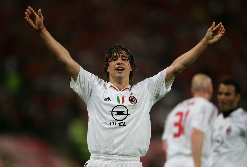 Hernan Crespo, ex attaccante del Milan, qui in Milan-Manchester United (getty images)
