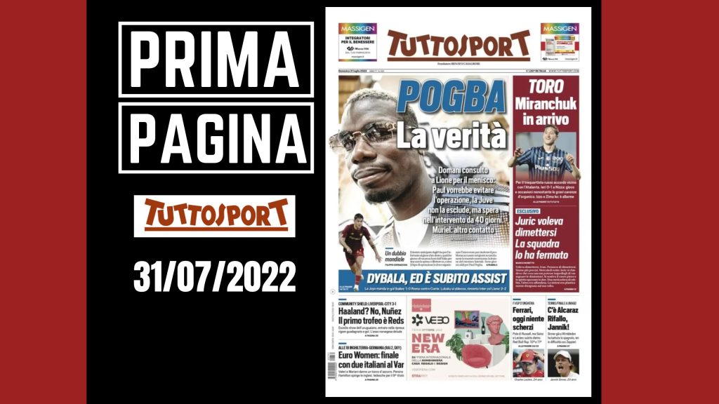 Prima pagina Tuttosport 31/07/2022