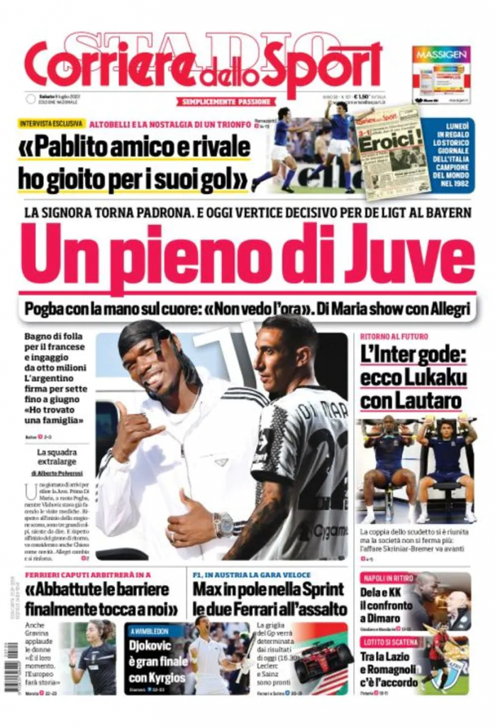 La prima pagina del 'Corriere dello Sport', in edicola oggi, 09-07-2022