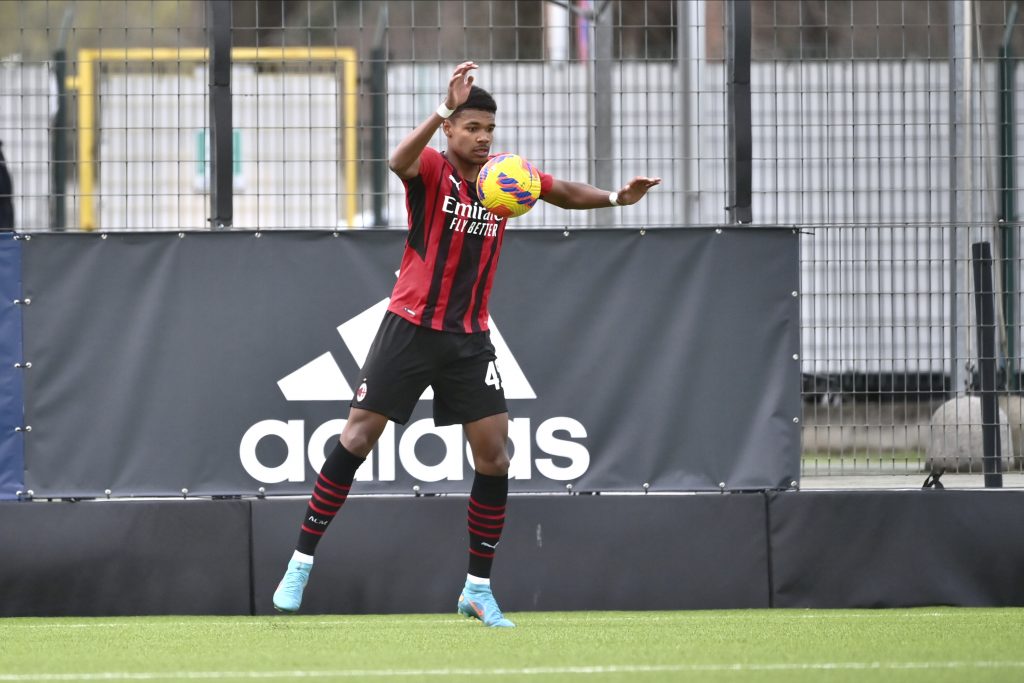 VINOVO, ITALY - APRIL 02: Emil Pakebba Joof Roback of AC Milan U19 during the match between Juventus U19 v AC Milan U19 - Primavera 1 at Juventus Center Vinovo on April 2, 2022 in Vinovo, Italy. (Photo by AC Milan/AC Milan via Getty Images)
