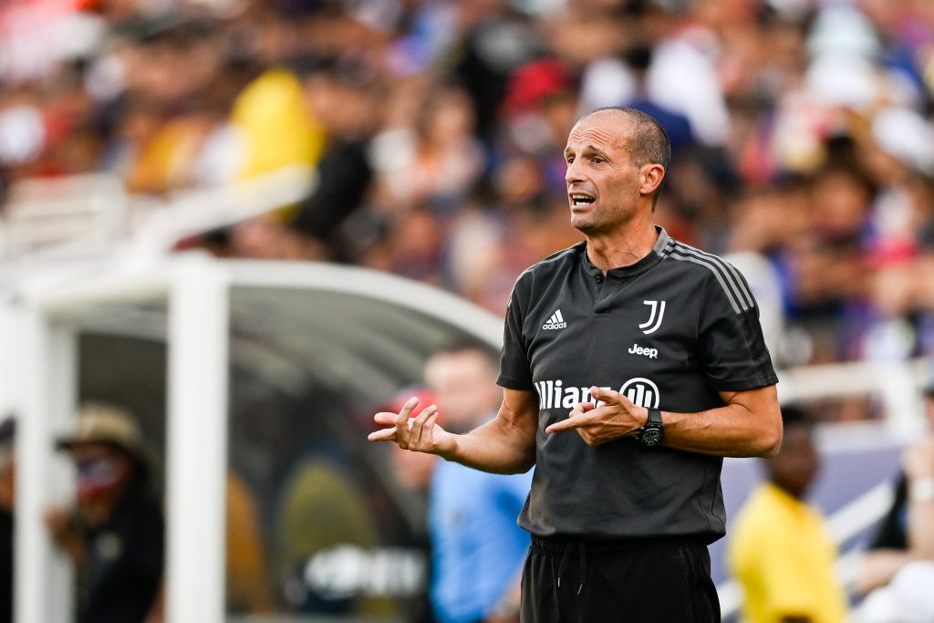 DALLAS, TX - JULY 26: Massimiliano Allegri of Juventus during the preseason match between Barcelona and Juventus at Cotton Bowl on July 26, 2022 in Dallas, Texas. (Photo by Daniele Badolato - Juventus FC/Juventus FC via Getty Images)