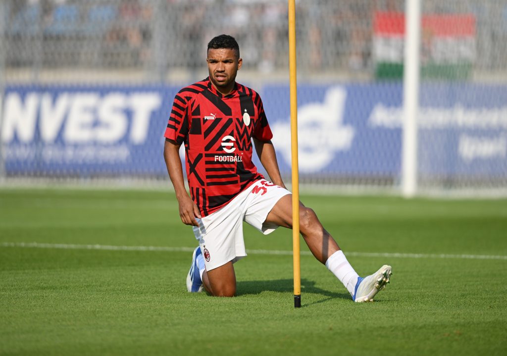 ZALAEGERSZEG, HUNGARY - JULY 23: Junior Messias of AC Milan warms up ahead before the Pre-season Friendly match between Zalaegerszegi TE and AC Milan on July 23, 2022 in Zalaegerszeg, Hungary. (Photo by Claudio Villa/AC Milan via Getty Images)