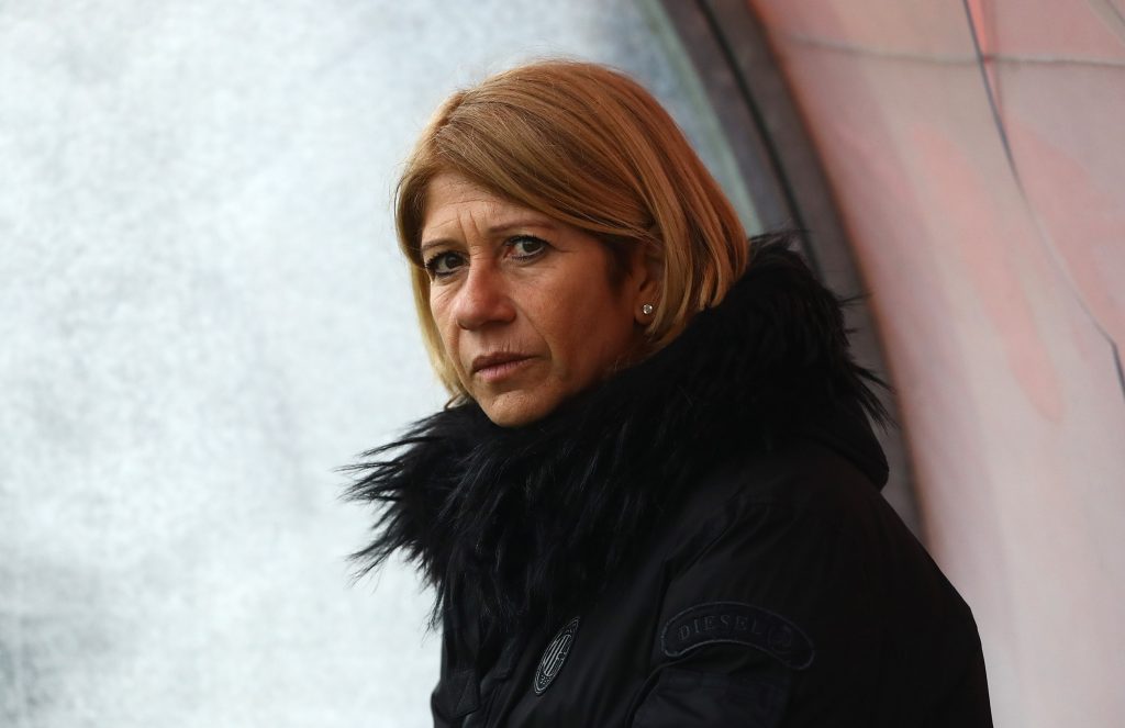 MILAN, ITALY - FEBRUARY 10: AC Milan head coach Carolina Morace looks on before the Women Serie A match between AC Milan and Hellas Verona on February 8, 2019 in Milan, Italy. (Photo by Marco Luzzani/Getty Images)