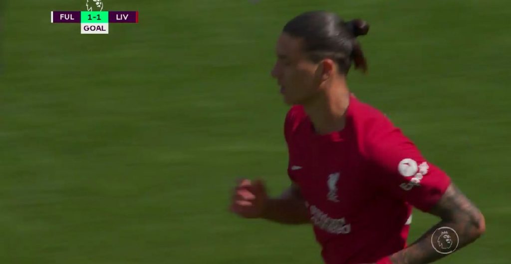Fulham-Liverpool 2-2, il gol di Darwin Nunez