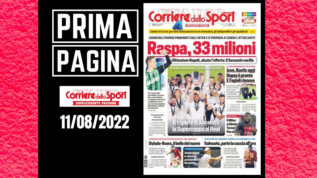 Prima pagina Corriere dello Sport: "Raspa, 33 milioni"