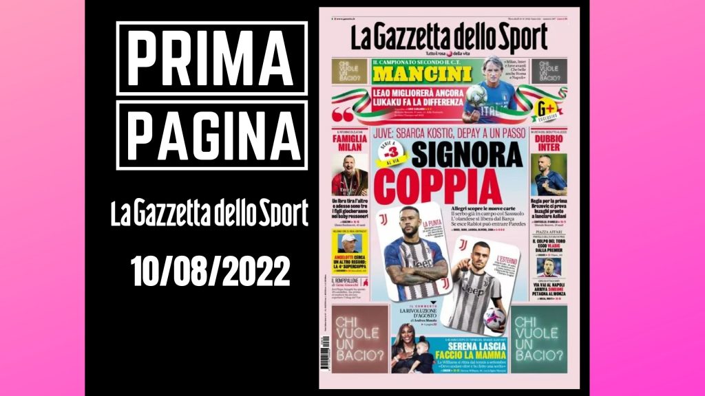 Prima pagina Gazzetta dello Sport: "Signora coppia"