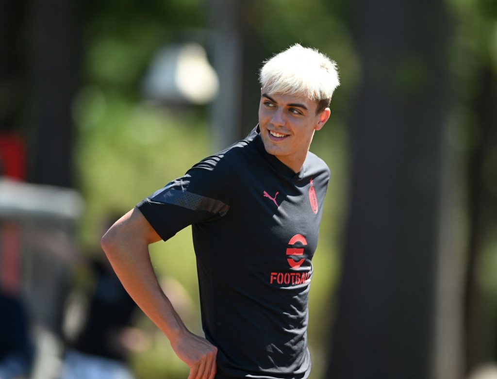 Daniel Maldini, qui con la maglia del Milan, in gol in Coppa Italia in Spezia-Como 5-1 (Getty Images)