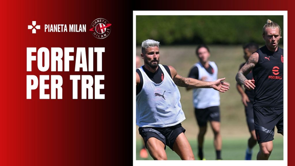 Giroud Kjaer AC Milan allenamento Milanello