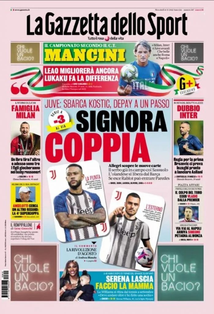 prima pagina gazzetta dello sport 10/08/2022