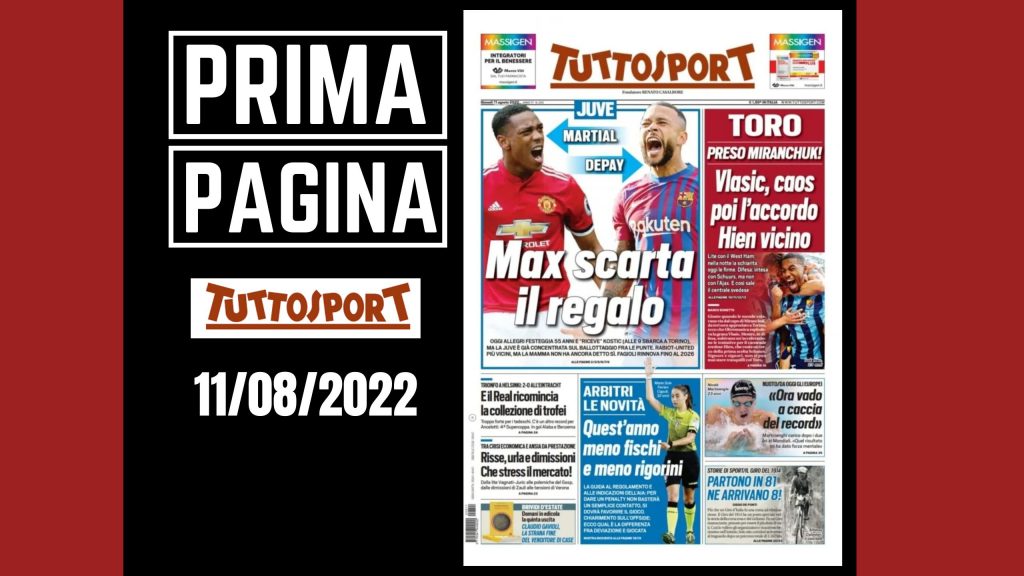 Prima pagina Tuttosport: "Max scarta il regalo. Toro, preso Miranchuk"