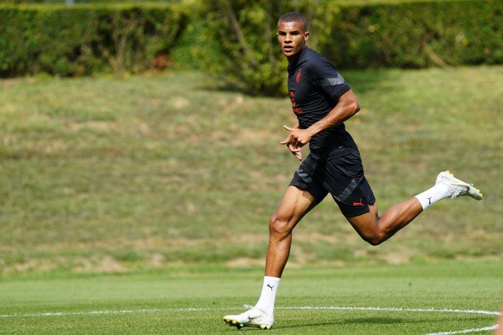 CAIRATE, ITALY - AUGUST 31: Malick Thiaw in action during an AC Milan at Milanello on August 31, 2022 in Cairate, Italy. (Photo by Pier Marco Tacca/AC Milan via Getty Images)