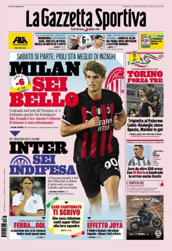 prima pagina gazzetta dello sport 07/08/2022