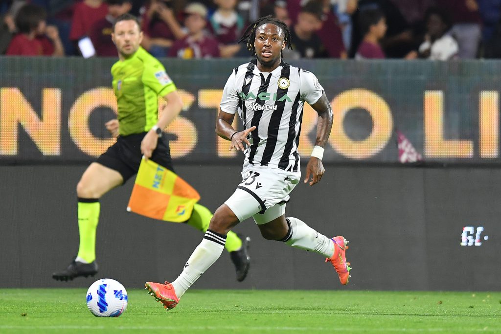 SALERNO, ITALY - MAY 22: Brandon Soppy of Udinese Calcio during the Serie A match between US Salernitana and Udinese Calcio at Stadio Arechi on May 22, 2022 in Salerno, Italy. (Photo by Francesco Pecoraro/Getty Images)