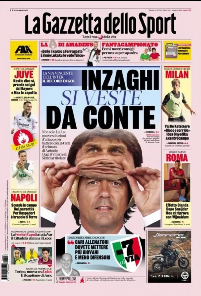 prima pagina gazzetta dello sport 06/08/2022