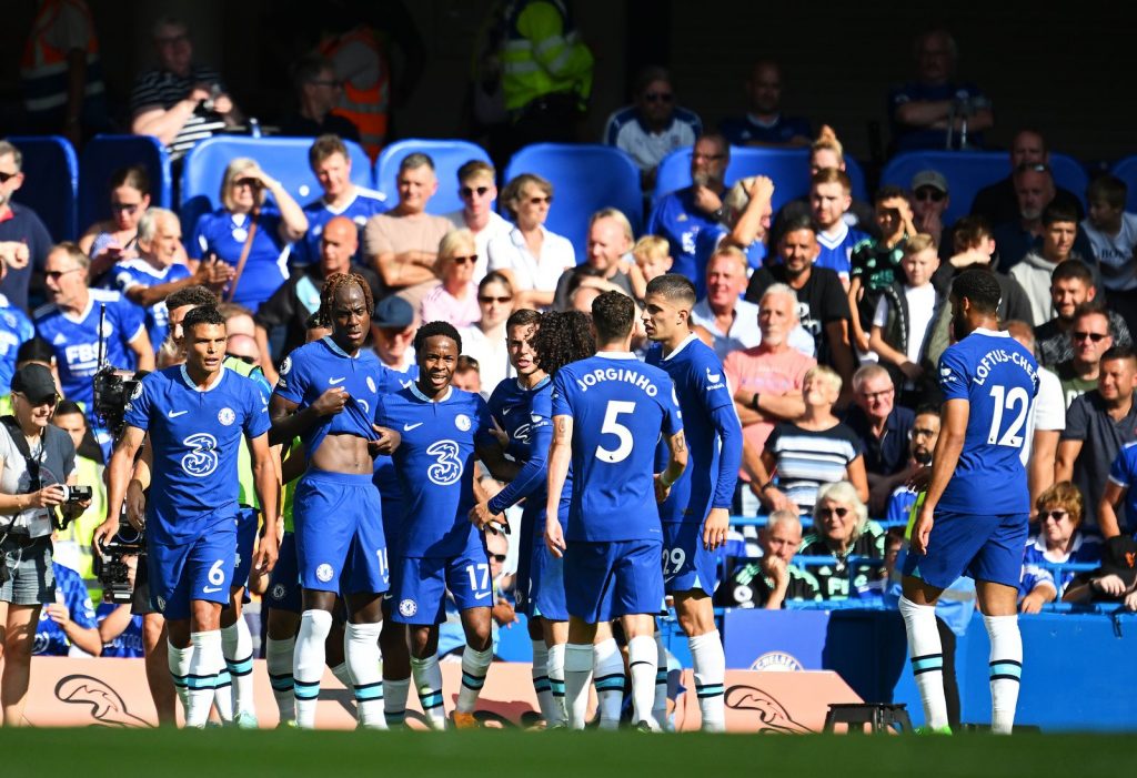 L'esultanza di Raheem Sterling per il gol in Chelsea-Leicester 2-1 (Getty Images)