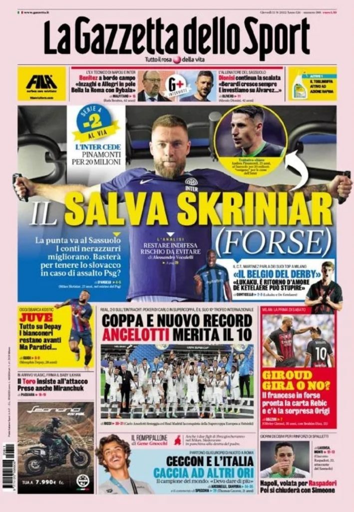 prima pagina gazzetta dello sport 11/08/2022