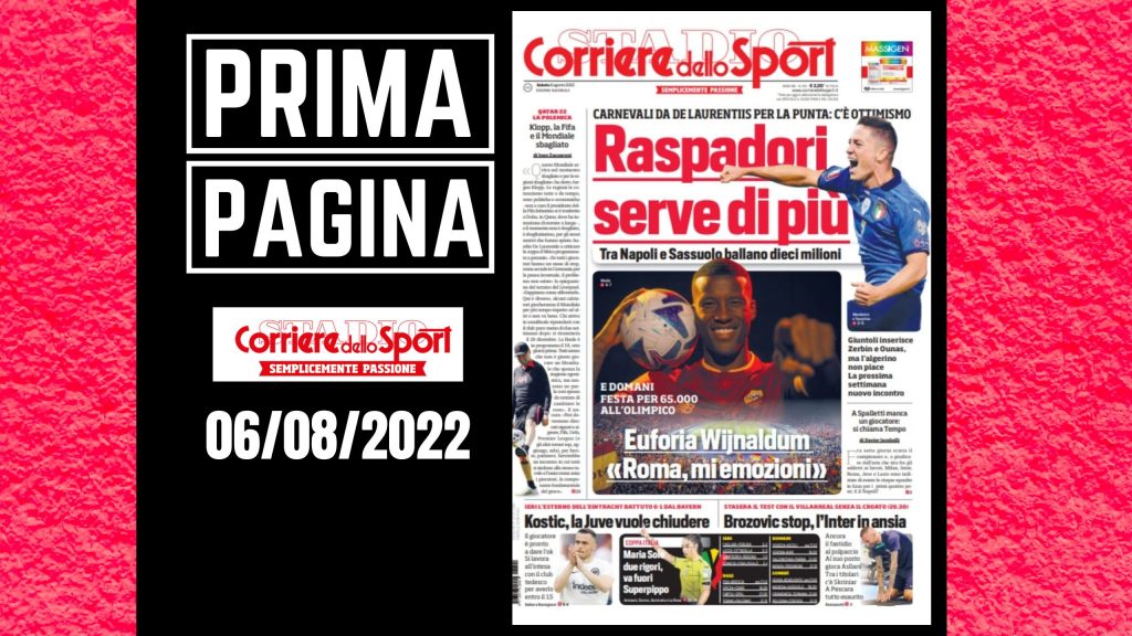 Prima pagina Corriere dello Sport: "Raspadori serve di più"