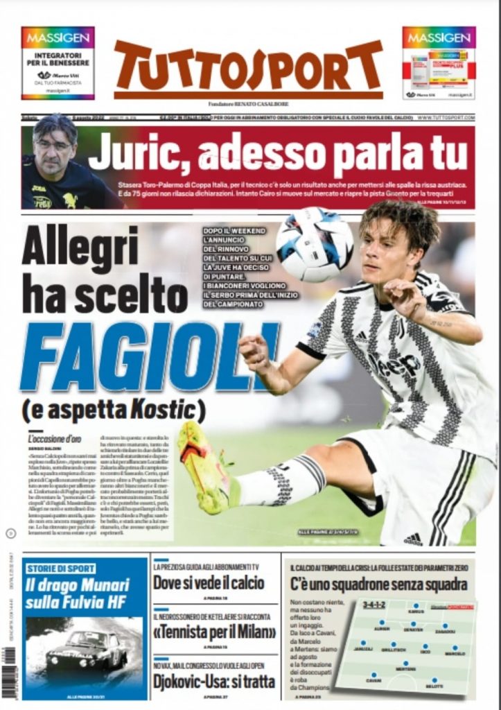 prima pagina tuttosport 06/08/2022