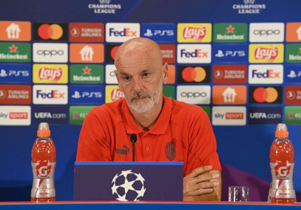 SALZBURG, AUSTRIA - SEPTEMBER 05: Head coach AC Milan Stefano Pioli speaks with the media during press conference at Red Bull Arena on September 05, 2022 in Salzburg, Austria. (Photo by Claudio Villa/AC Milan via Getty Images)