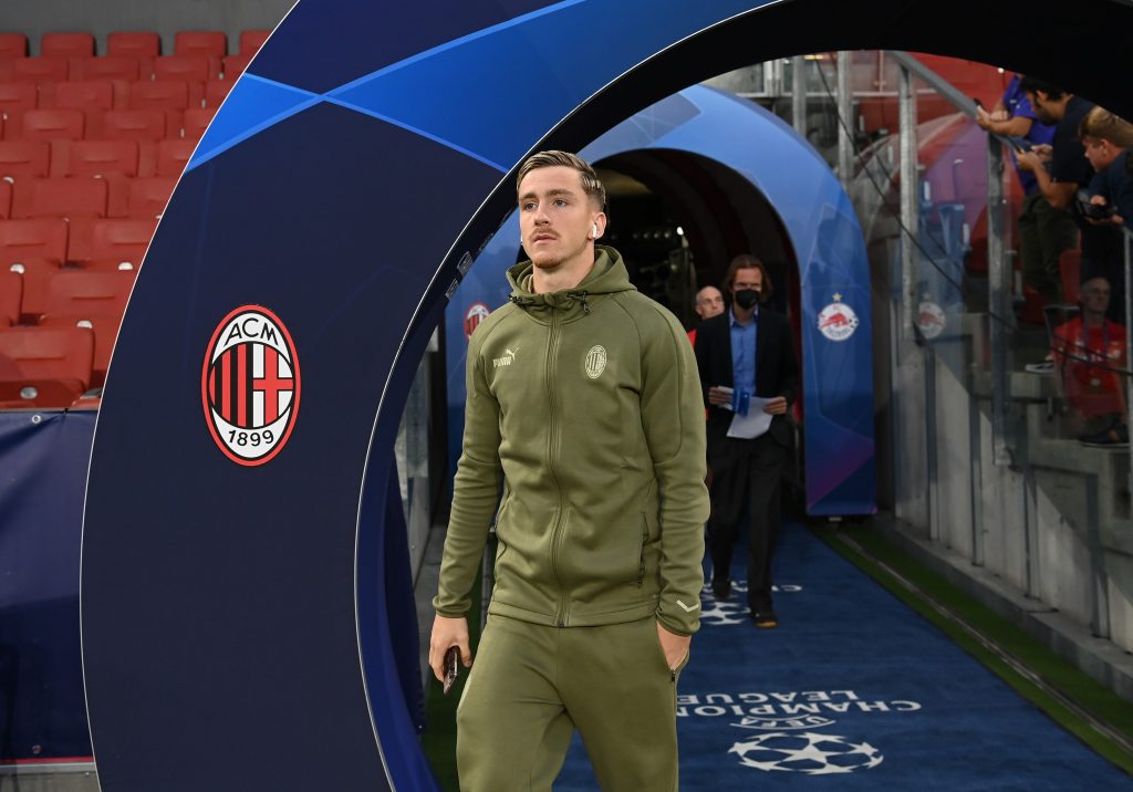 SALZBURG, AUSTRIA - SEPTEMBER 06: Alexis Saelemaekers of AC Milan arrives before the UEFA Champions League group E match between FC Salzburg and AC Milan at Football Arena Salzburg on September 06, 2022 in Salzburg, Austria. (Photo by Claudio Villa/AC Milan via Getty Images)