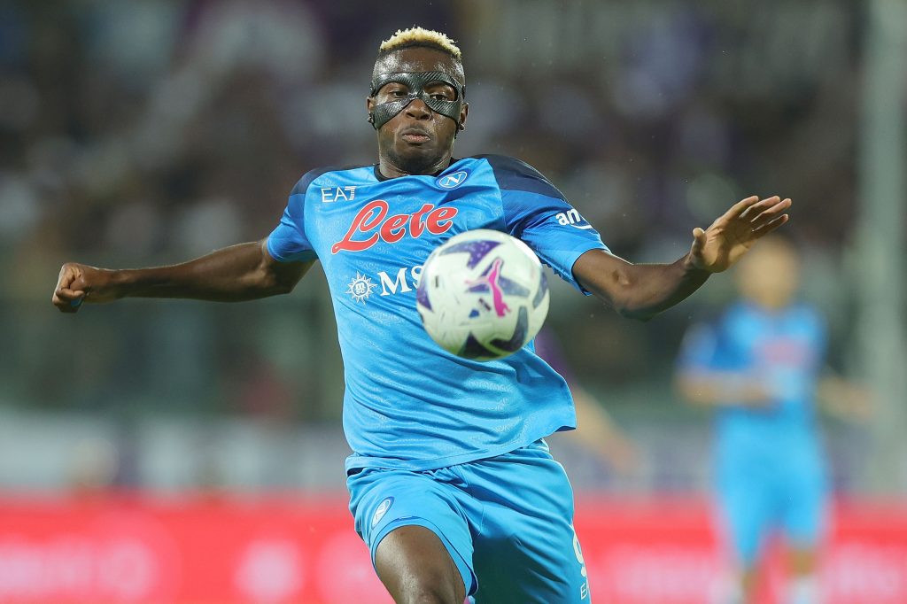 FLORENCE, ITALY - AUGUST 28: Victor James Osimhen of SSC Napoli in action during the Serie A match between ACF Fiorentina and SSC Napoli at Stadio Artemio Franchi on August 28, 2022 in Florence, Italy. (Photo by Gabriele Maltinti/Getty Images)