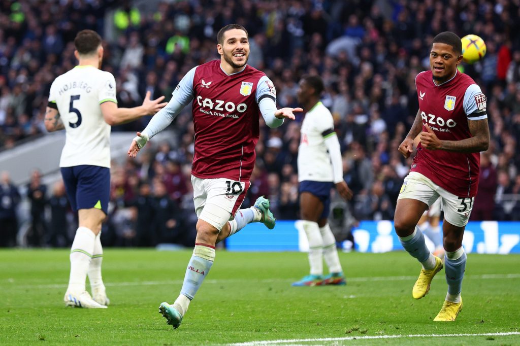 Tottenham-Aston Villa 0-2 esultanza gol Buendía Premier League 2022-2023