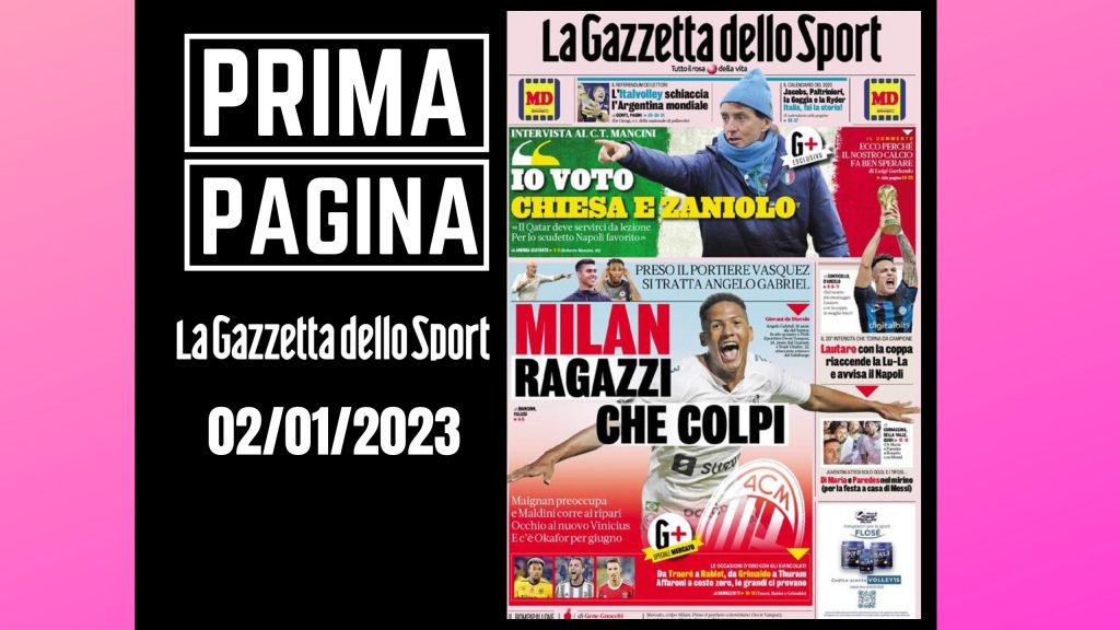 Prima pagina Gazzetta dello Sport 02/01/2023
