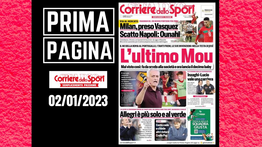 Prima pagina Corriere dello Sport 02/01/2023