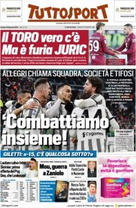 Prima pagina Tuttosport 29/01/2023