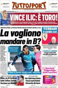 Prima pagina Tuttosport 27-01-2023