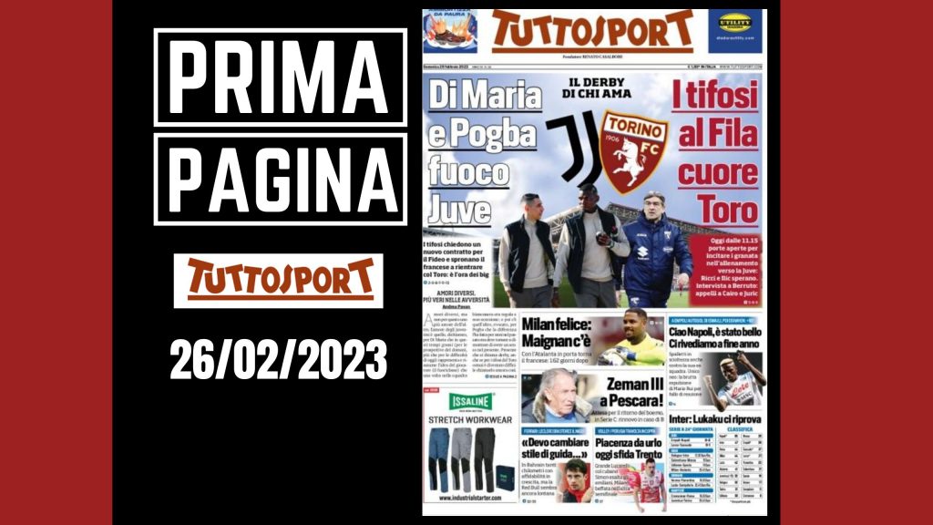 Prima pagina Tuttosport: "Il derby di chi ama"