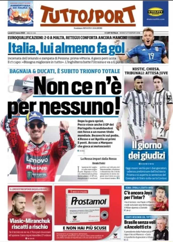 Prima pagina Tuttosport 27/03/2023