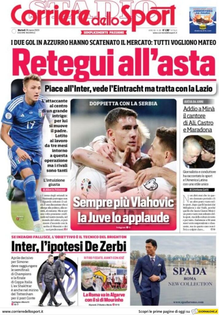 Prima pagina Corriere dello Sport 28/03/2023