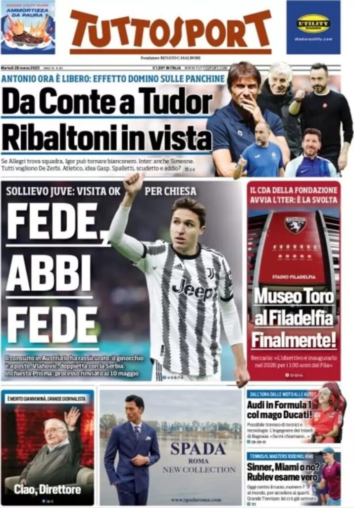 Prima pagina Tuttosport 28/03/2023
