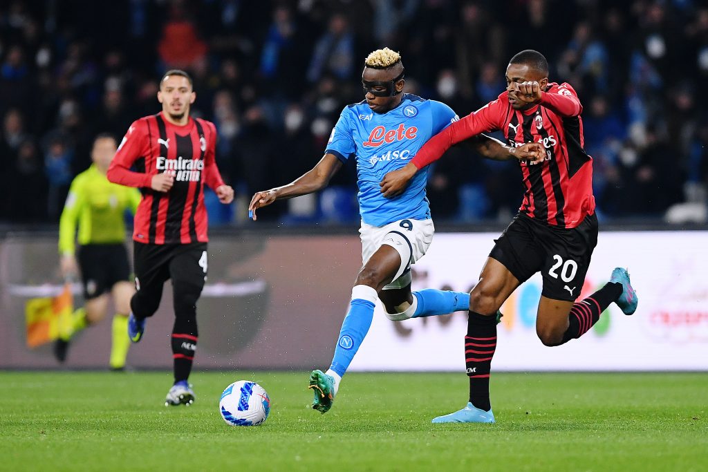 Pierre Kalulu e Victor Osimhen, calciatori di Milan e Napoli (getty images)