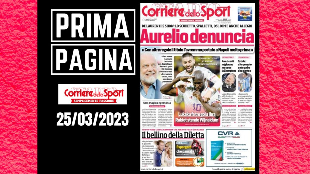Prima pagina Corriere dello Sport 25/03/2023