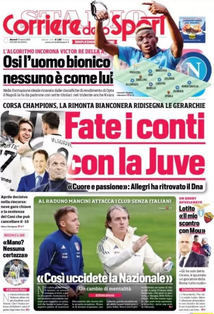 Prima pagina Corriere dello Sport 21/03/2023