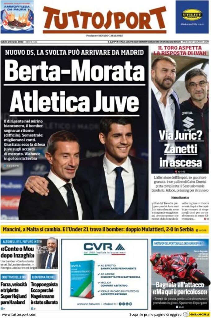Prima pagina Tuttosport 25/03/2023