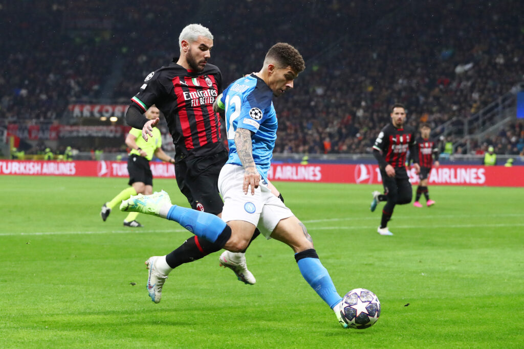 Giovanni Di Lorenzo e Theo Hernandez qui in Milan-Napoli (getty images)